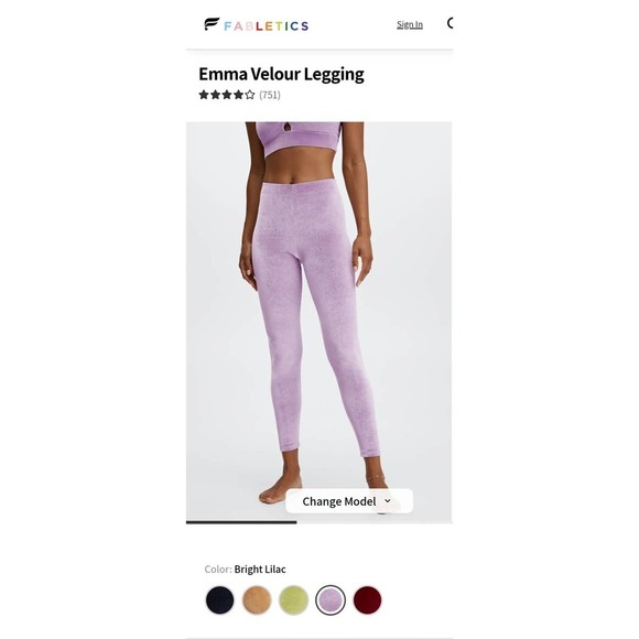 Fabletics Emma Velour Legging Lilac Purple Velvet - Picture 7 of 8